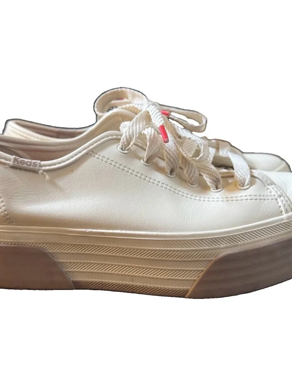 Keds Women's Triple Up Leather Platform Sneaker Off White/Taupe Size 7